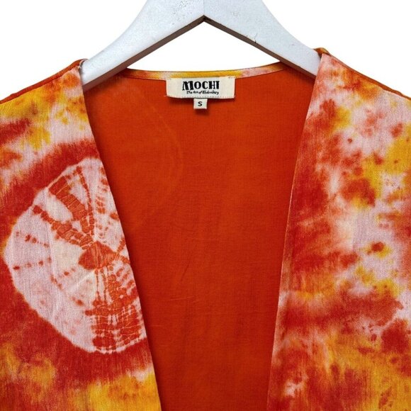 MOCHI Louma Duster Small Boho Womens Swim Cover Up Robe Top Orange Tie Dye - Picture 9 of 13
